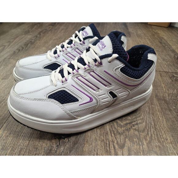 Curves Shoes - Curves for Women Sneakers Toning Fitness Shoes White Purple Leather - Size 8